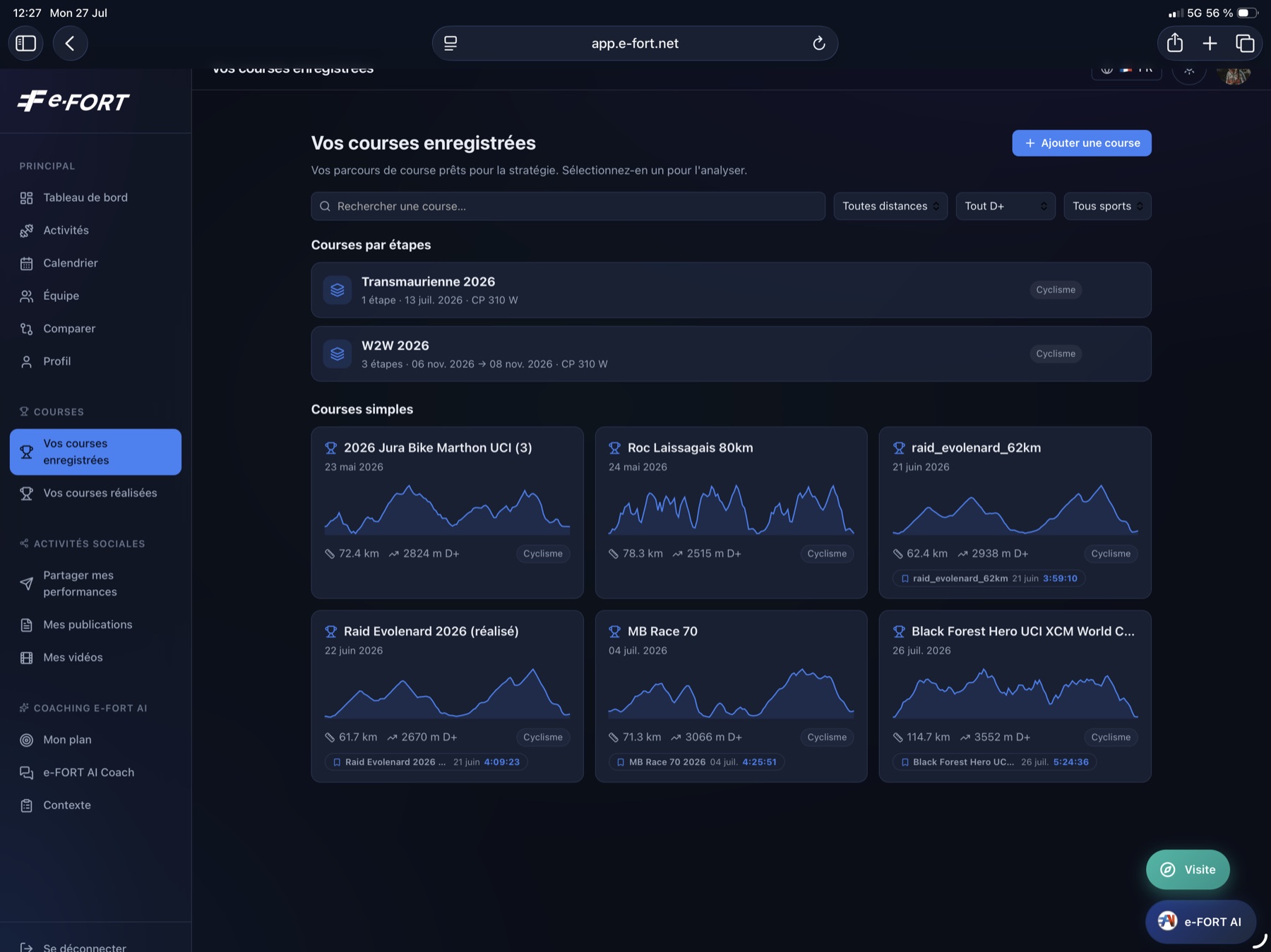 Calendrier de courses et engagements